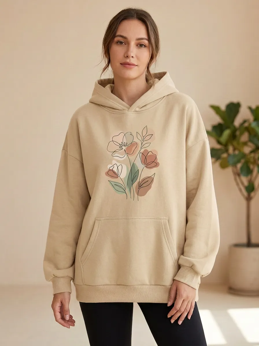 Relaxed Floral Line Art Hoodie