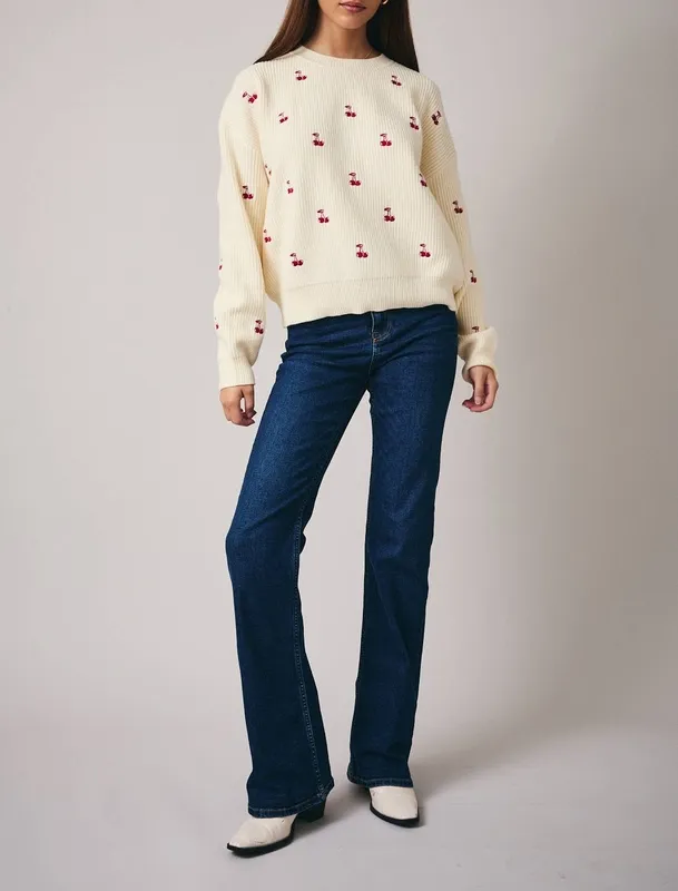 Cream Embroidered Relaxed Top