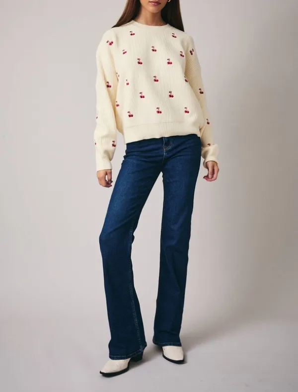 Cream Embroidered Relaxed Top