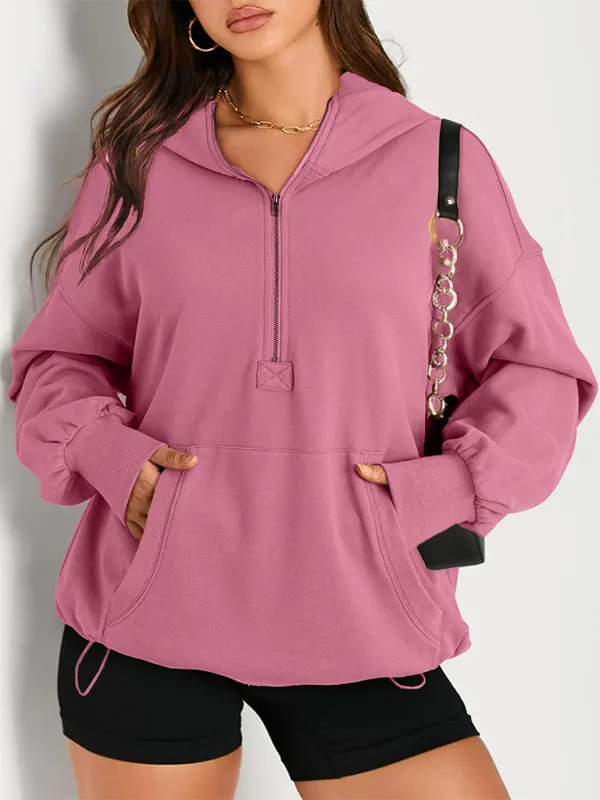 Zip-Detail Pocketed Long-Sleeve Knit Sweatshirt