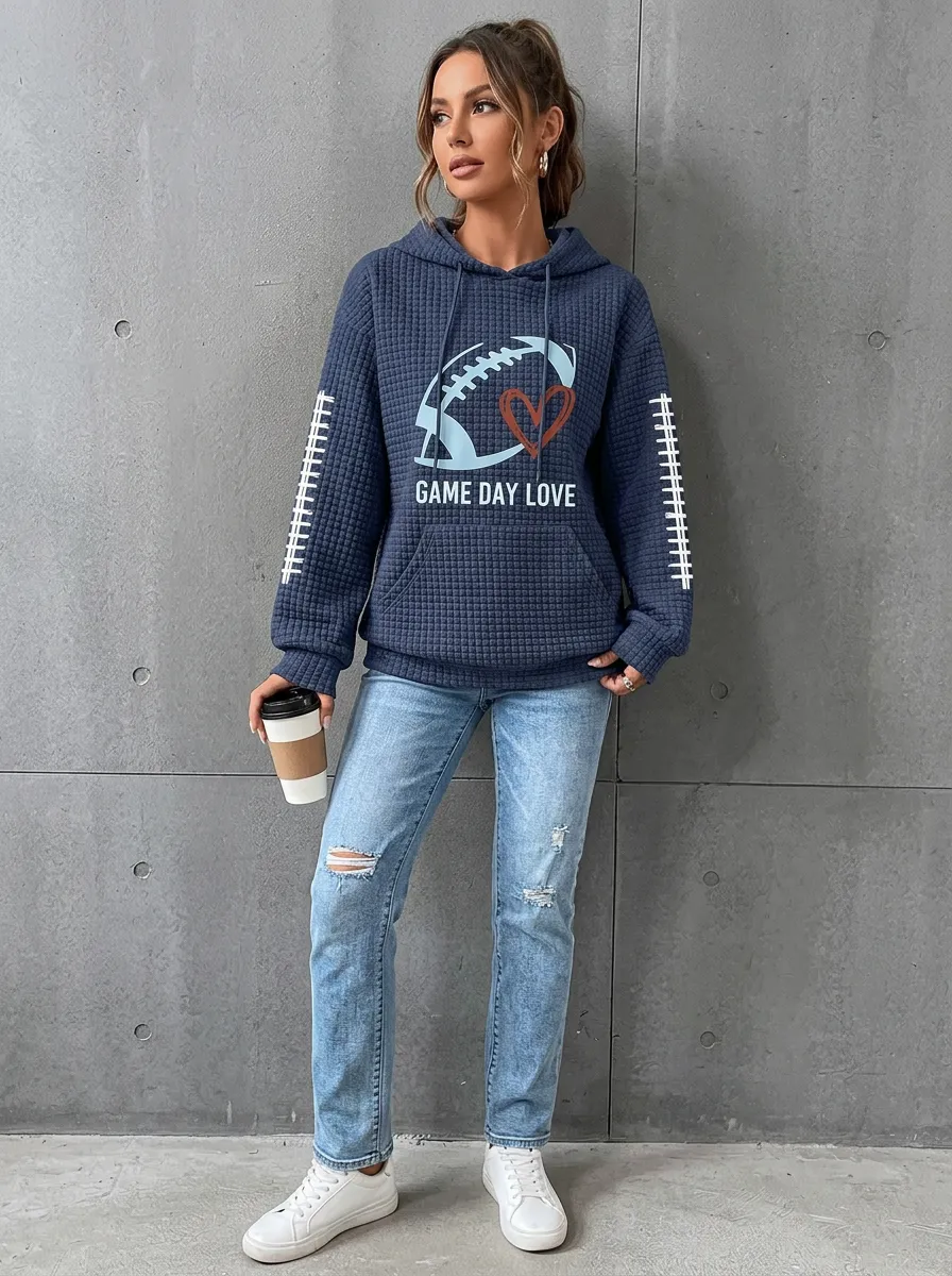 Women's Iconic Inspired Gridiron Heart Ball Love Graphic Hoodie
