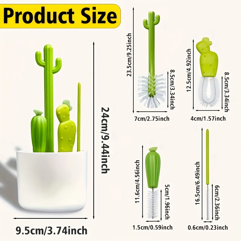 Cactus Bottle Cleaning Brush Set