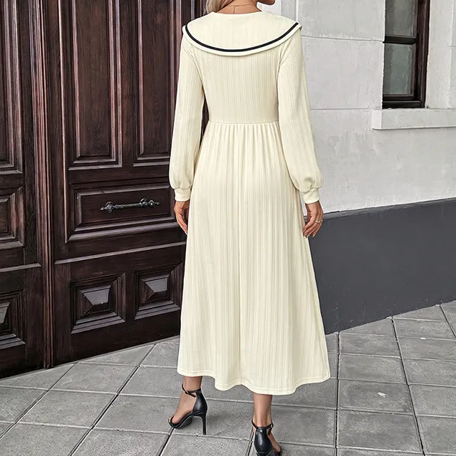 Women's V-Neck Long-Sleeve Button-Detail Maxi Dress