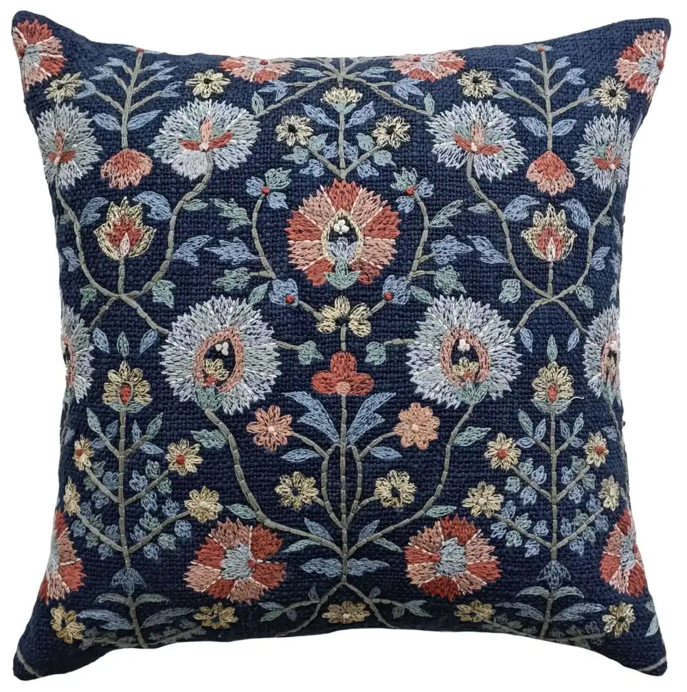 Embroidered Floral Textured Cotton Decorative Cushion Cover