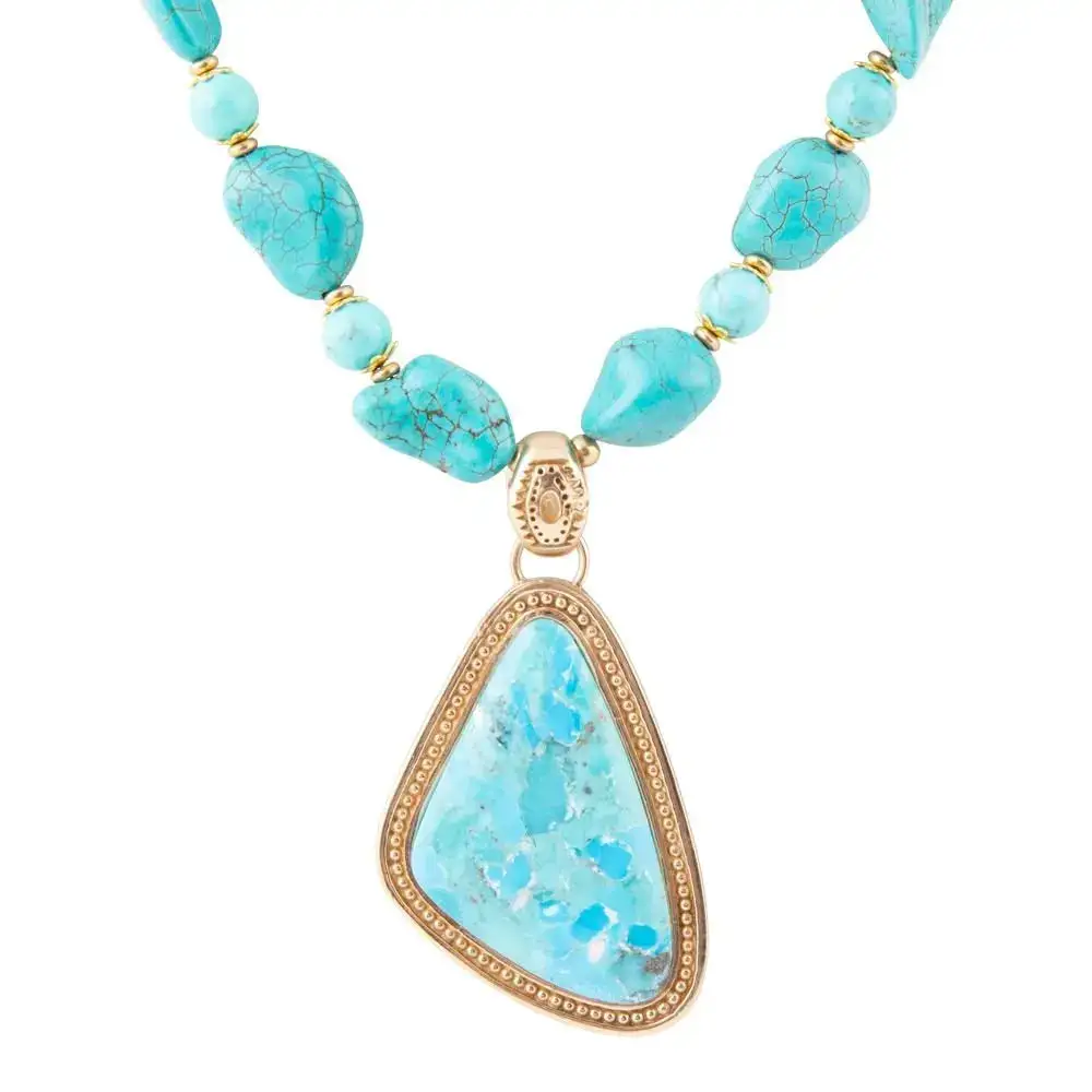 Beaded Pendant Turquoise Bronze Necklace
