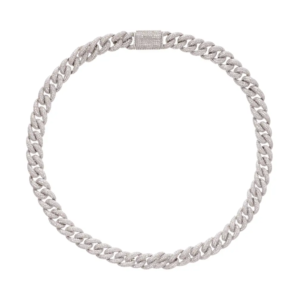 Silver Tone Cuban Link Crystal Embellished Necklace