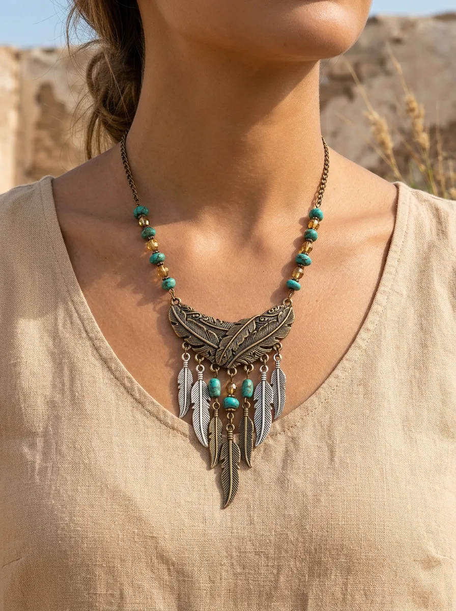 Feather Western Pendant Necklace