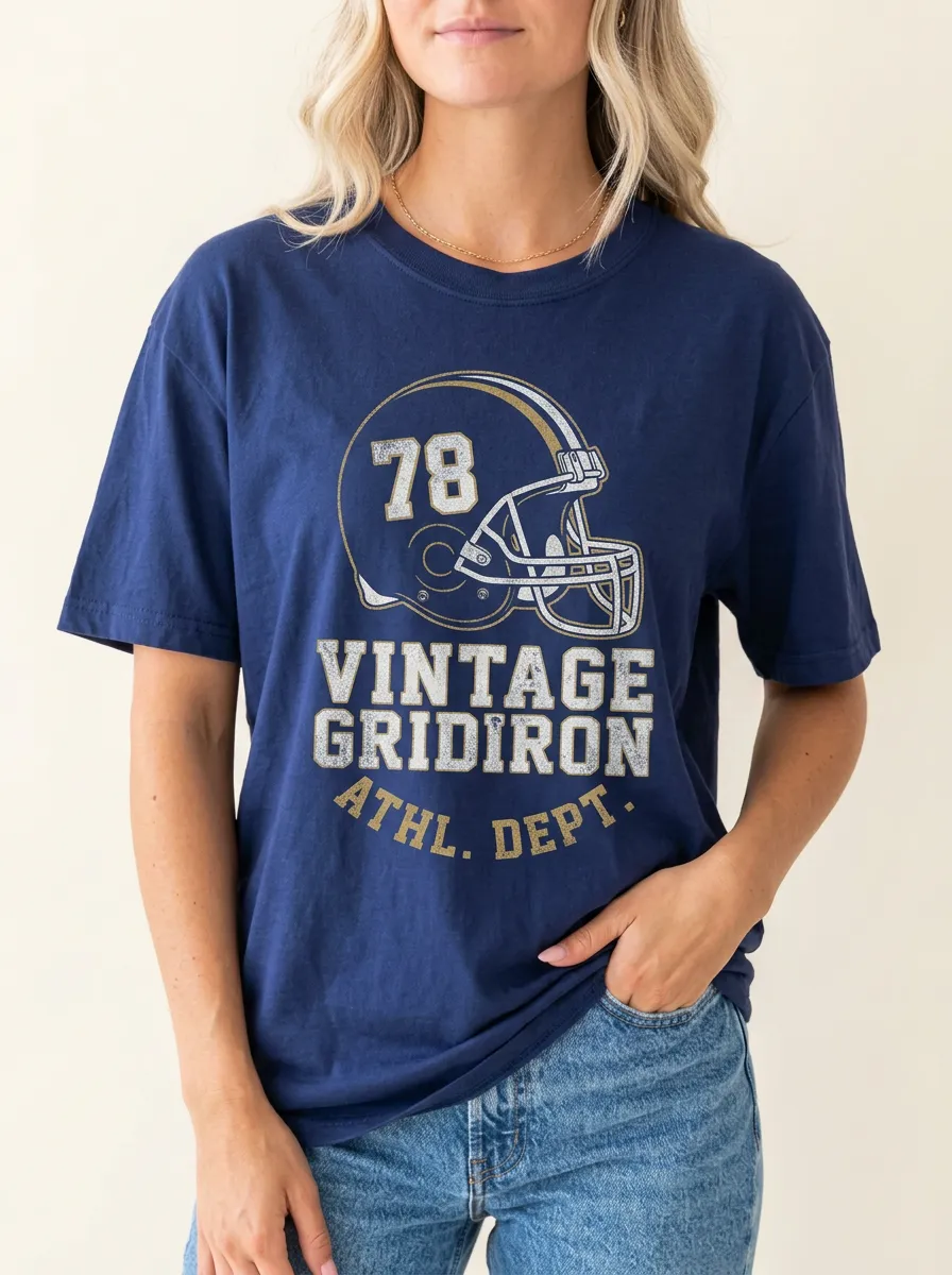 Women's Vintage Gridiron Football Helmet 78 Printed T-Shirt