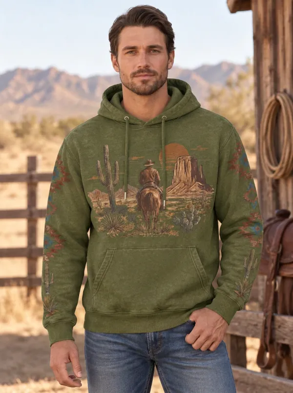 Men's Western Cowboy Cactus Desert Graphic Hoodie
