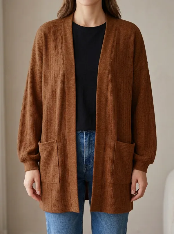 Easygoing Ribbed-Knit Knit Cardigan