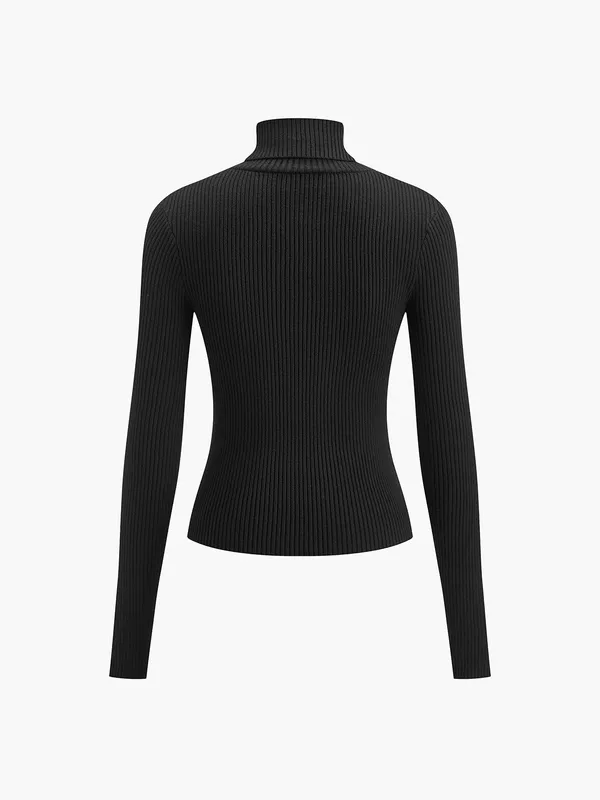 Spring Stylish Ribbed Turtleneck Sweater