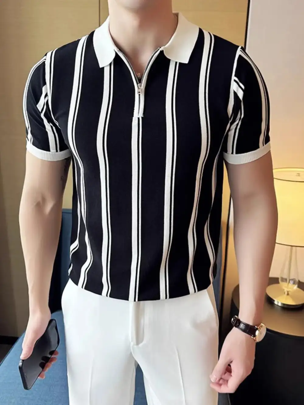 Simple Striped Collared Polo Shirt