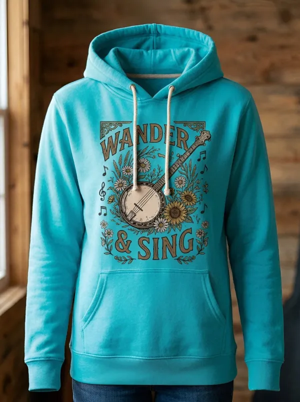 Honky-Tonk-Inspired Banjo Floral Country Music Graphic Hoodie
