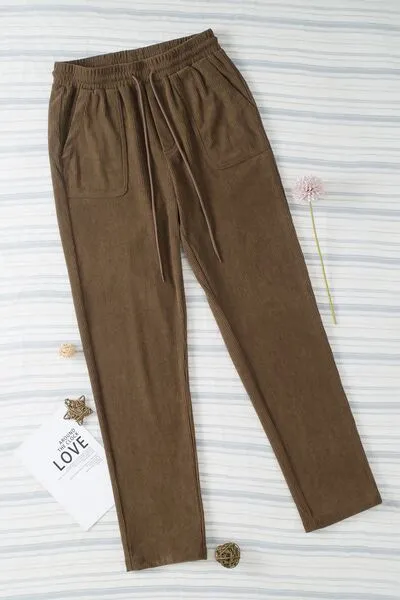 Drawstring Straight Pants With Pocket