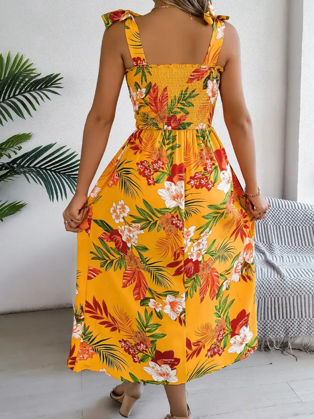 Smocked Floral Midi Dress