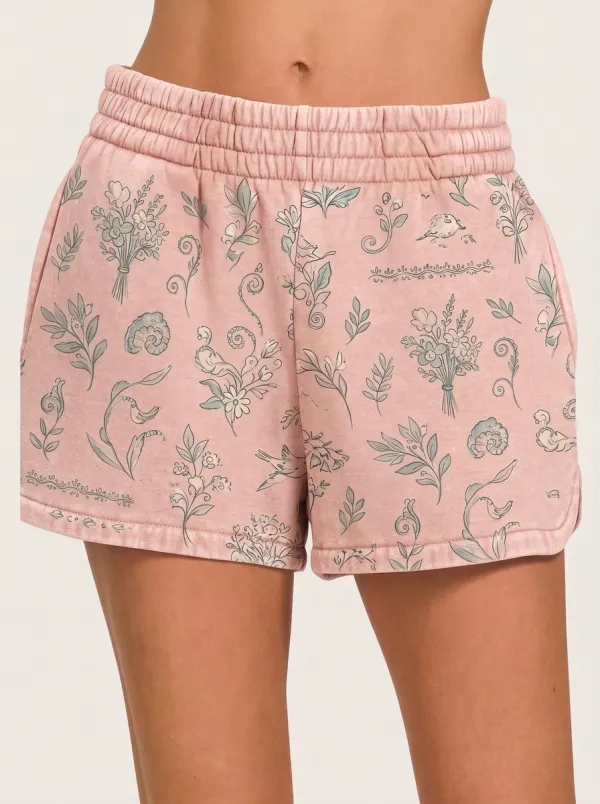 Women's Botanical Garden Floral Sketch Printed Shorts