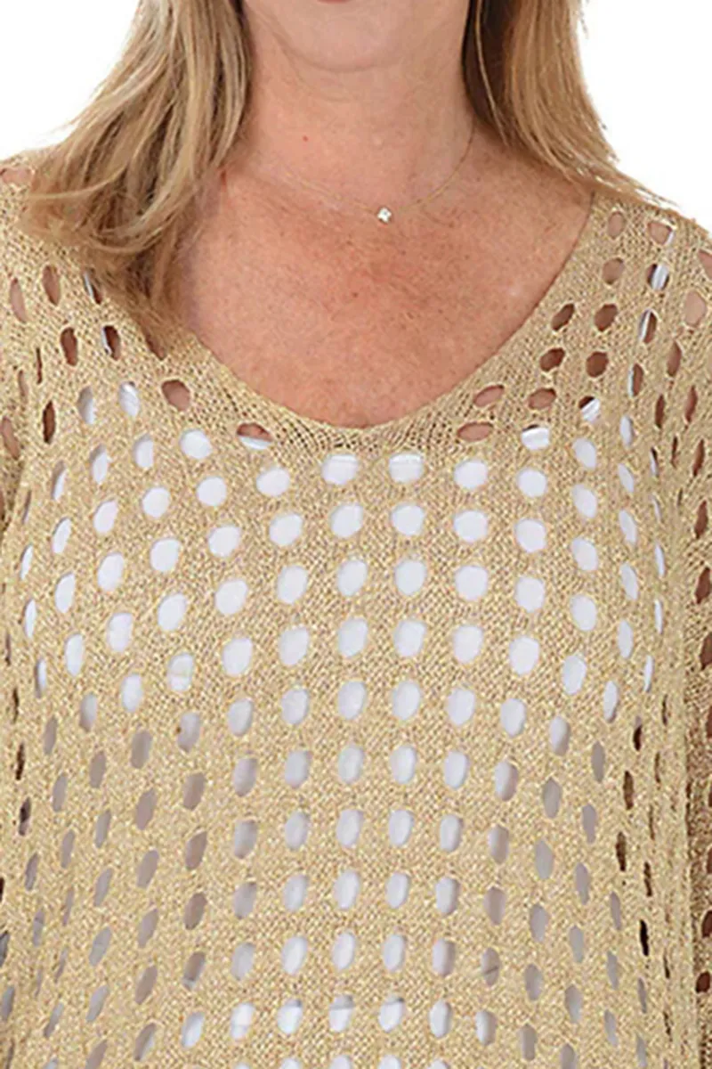 Glitter Open Knit V-Neck Sweater