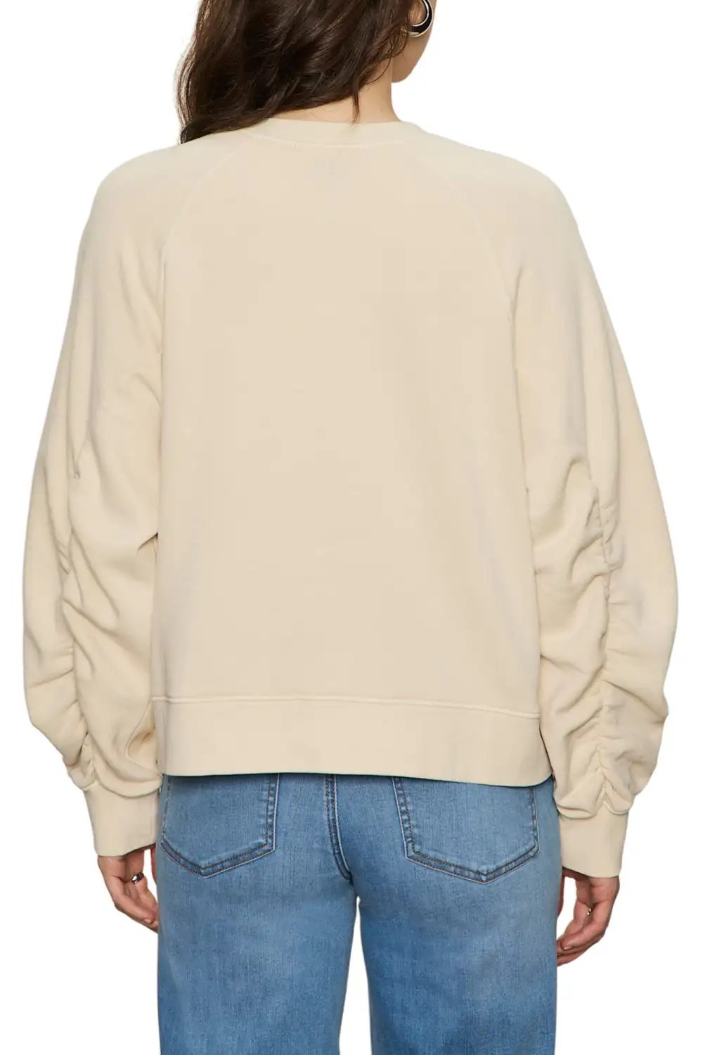 Ribbed Ruched Shirred Relaxed Sweatshirt