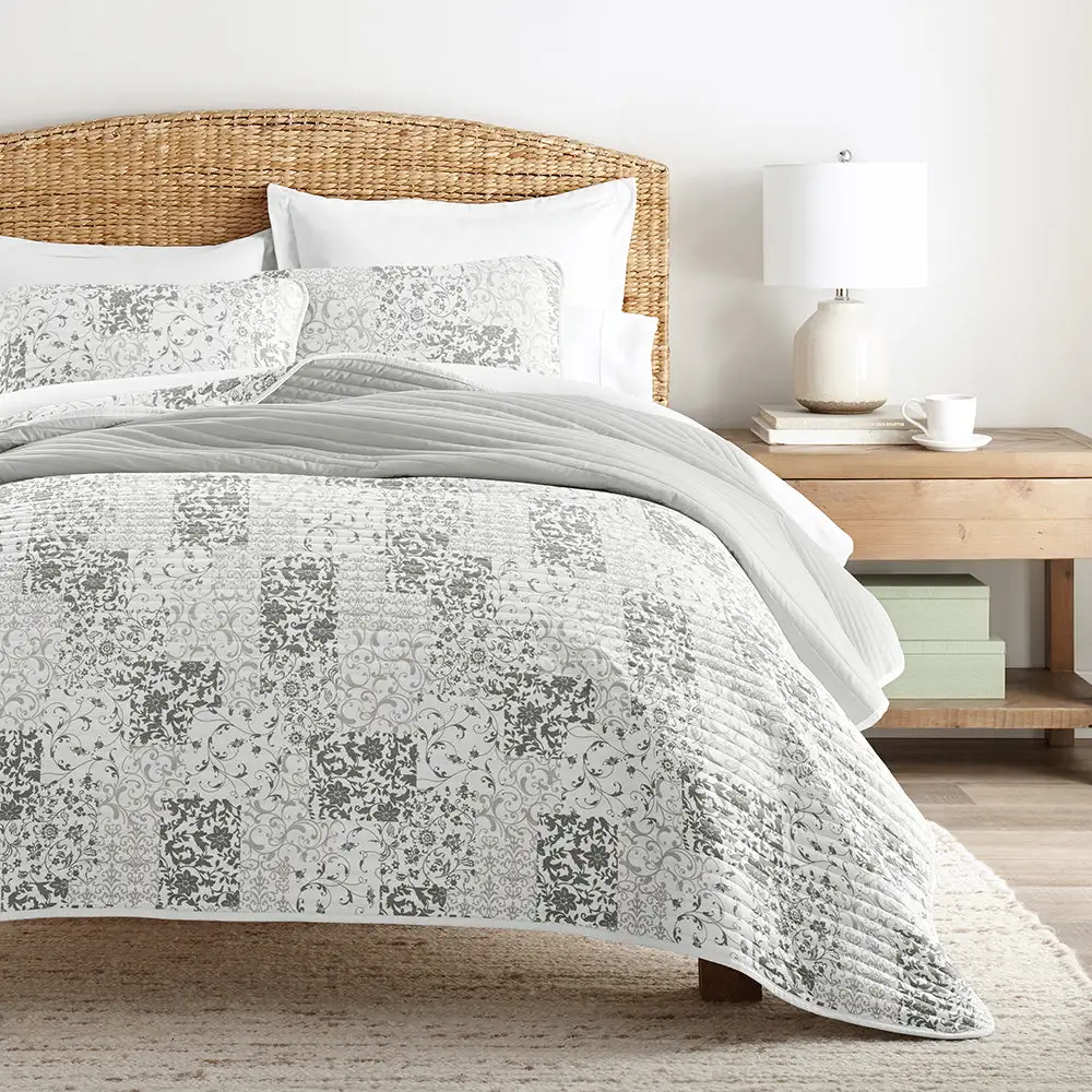 Scrolled Patchwork Reversible Quilted Coverlet Set
