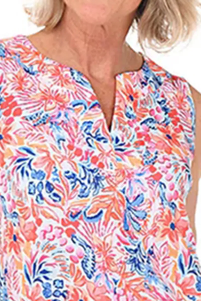 Coral Sea Notch Neck Sleeveless Dress