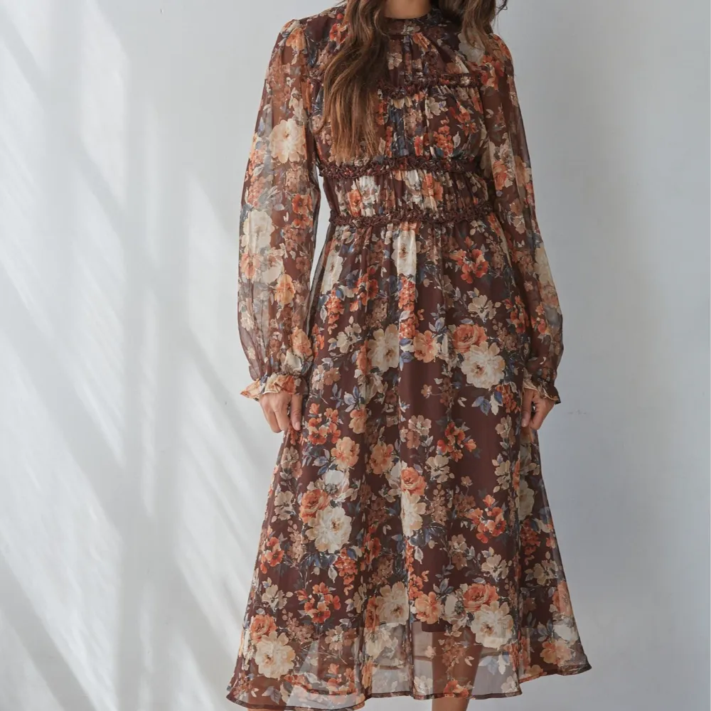 Floral Ruffle Detail Long Sleeve Dress