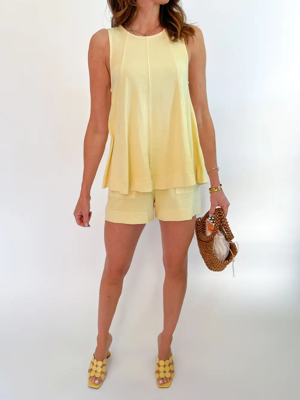 Sleeveless Top And Shorts Set Button Detail