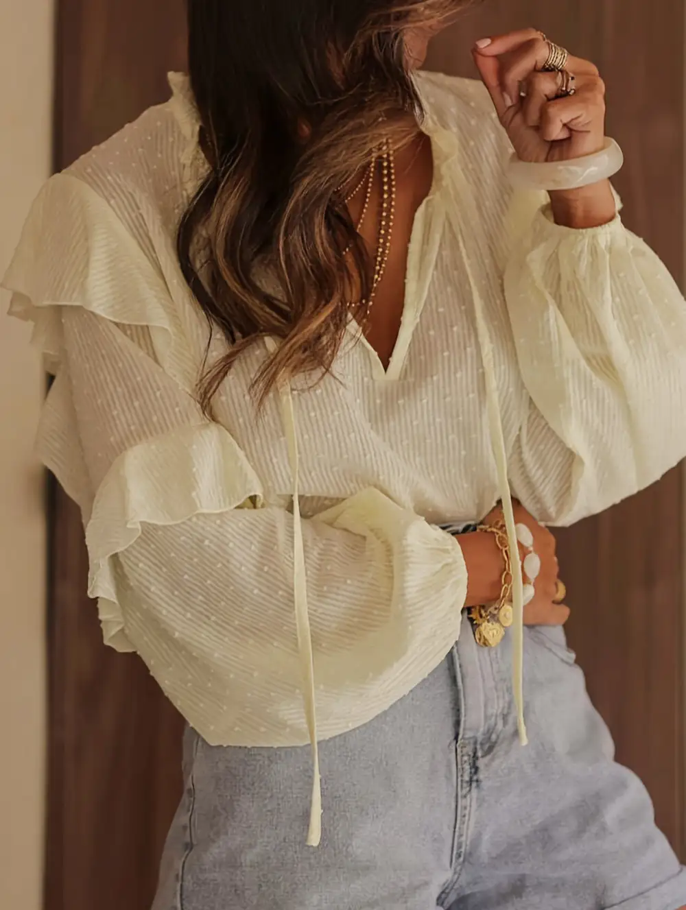 Loose Tie Neck Office Pullover Blouse