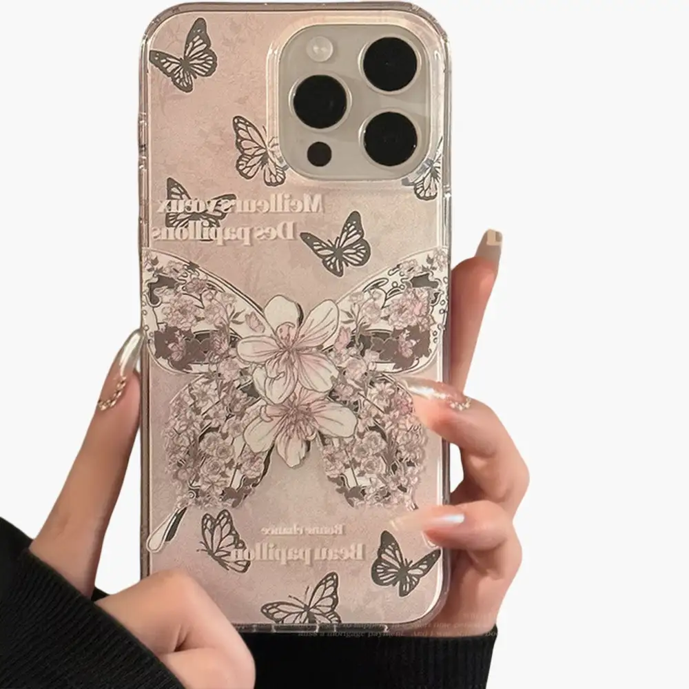 Floral Butterfly Wrist Strap Beaded Wristlet Phone Case