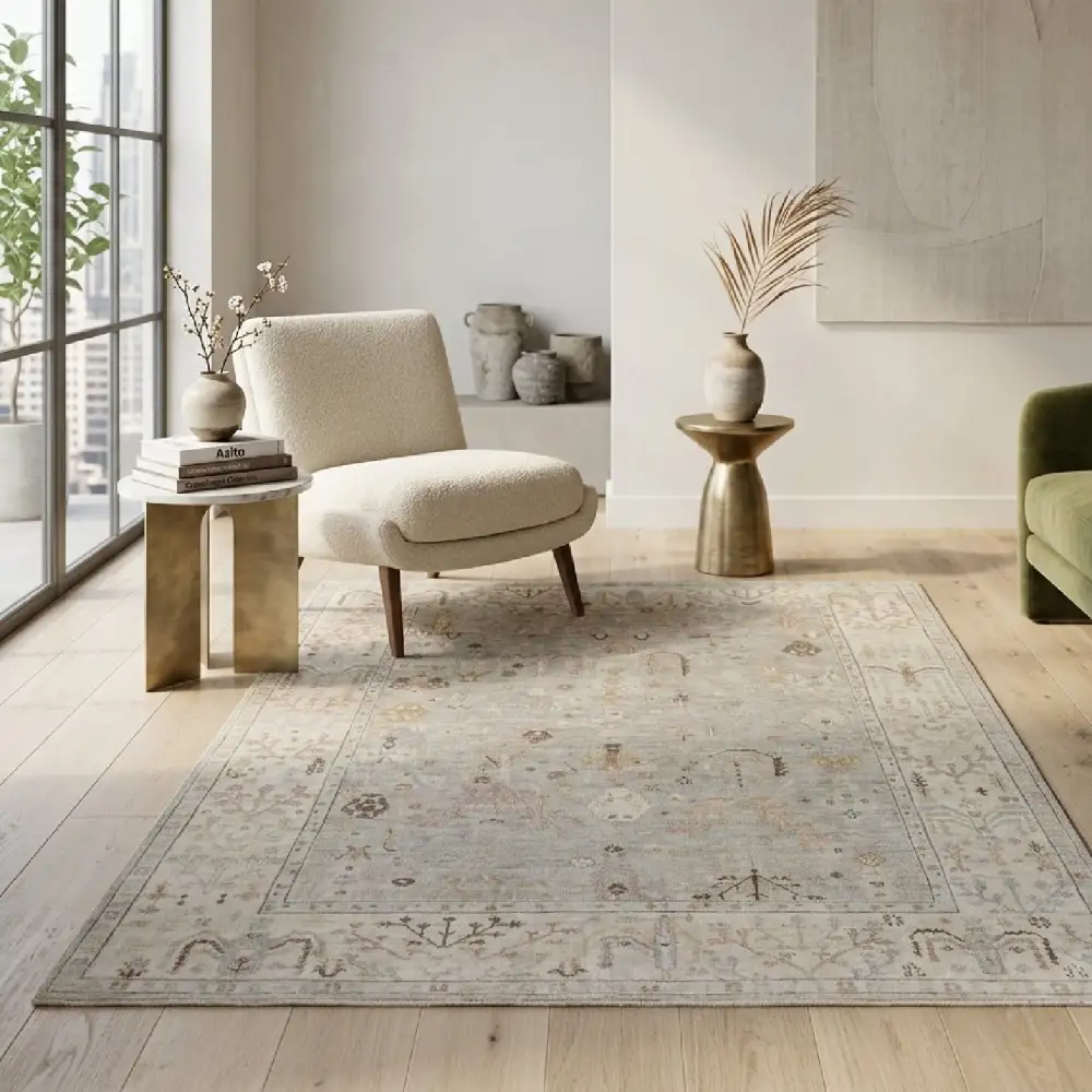 Antique Wash Wool Fringed Carpet