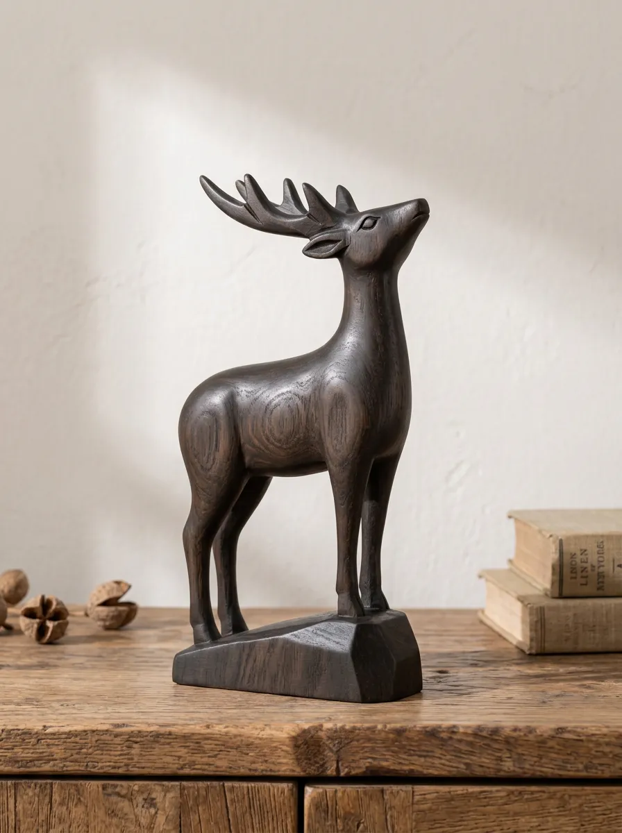 Home Decor Minimalist Standing Deer Hand-Carved Wooden Ornament