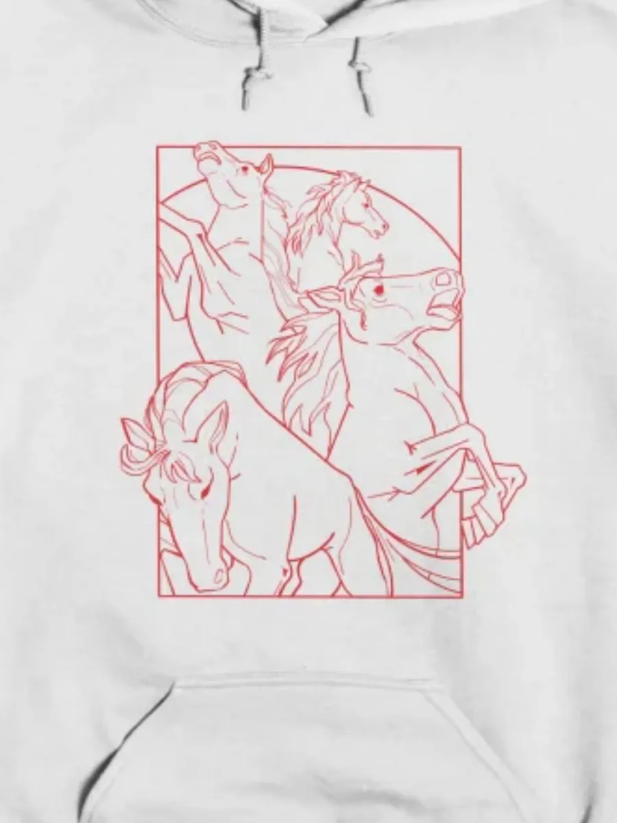 Artistic Horse Line Printed Hoodie