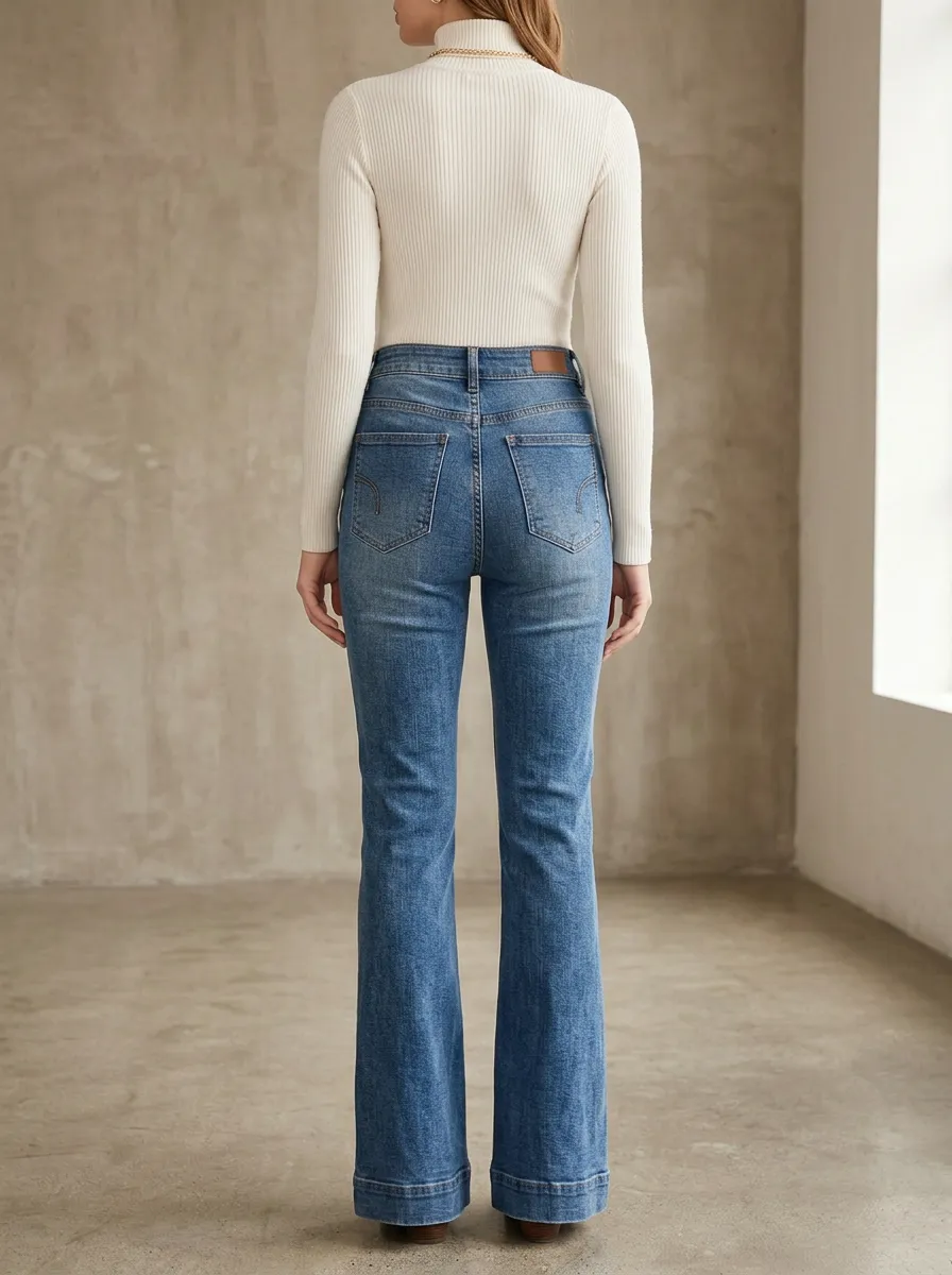 Women's High-Waisted Button-Fly Seamed Flare Jeans
