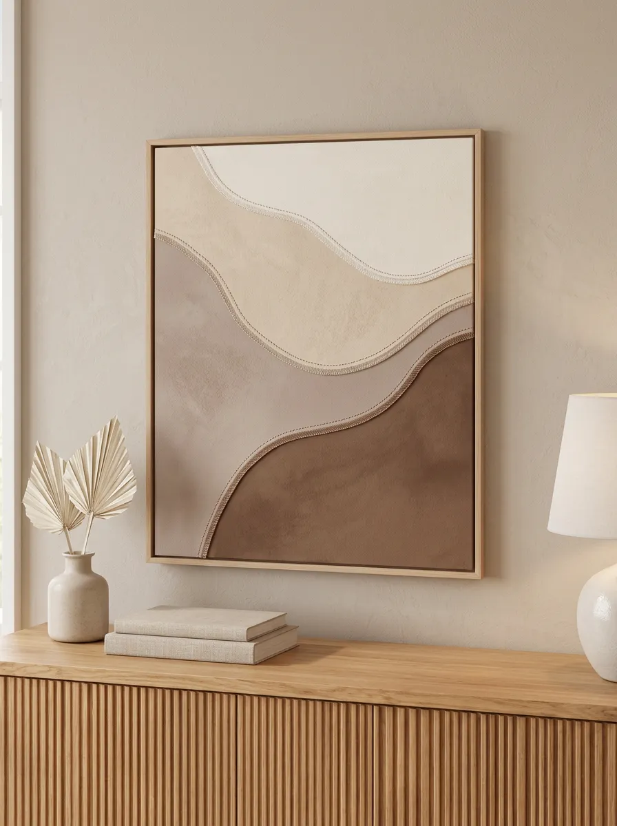 Neutral Minimalist Abstract Wave Printed Wall Art