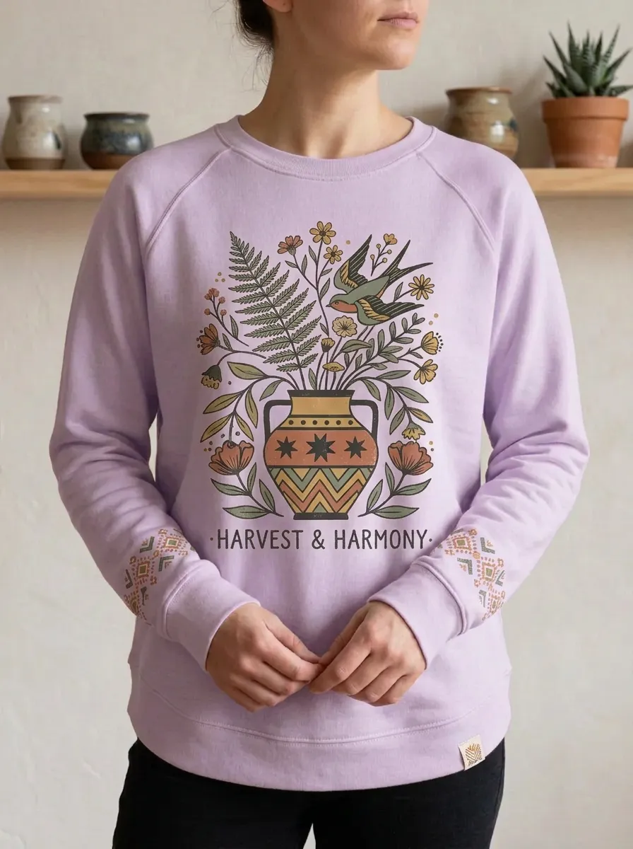 Harvest Harmony Floral Vase Swallow Sweatshirt
