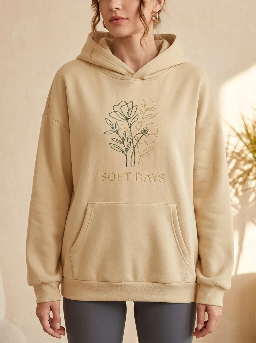 Everyday Soft Days Floral Line Art Hoodie