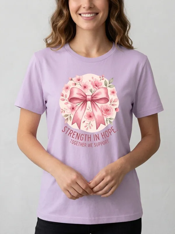 Women's Breast Cancer Awareness Pink Ribbon Floral Printed T-shirt
