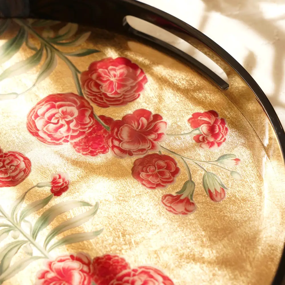 Gold Floral Round Serving Tray