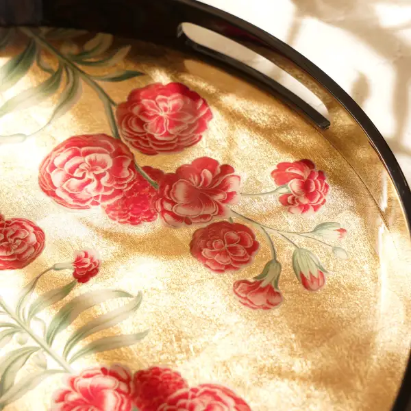 Gold Floral Round Serving Tray