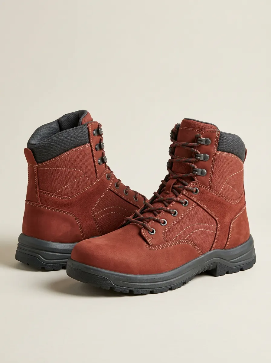 Unisex Suede Leather Print Work Boots