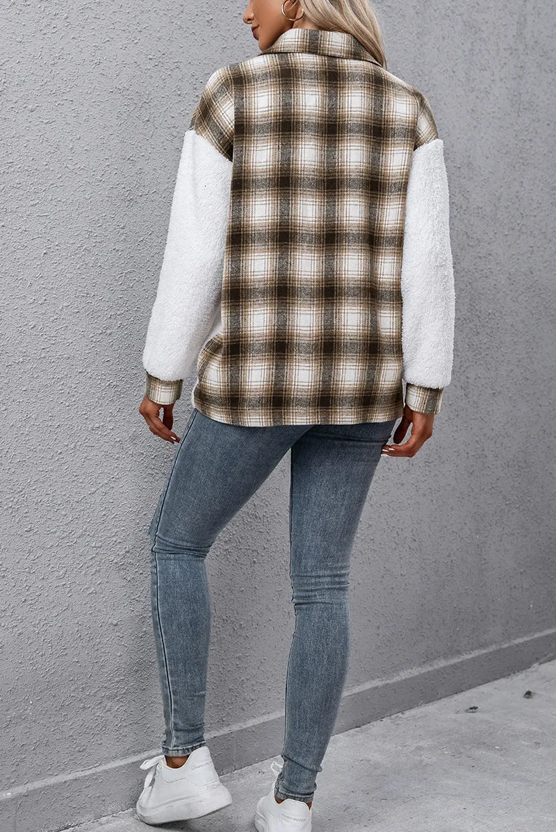 Button-Down Collared Plaid Jacket