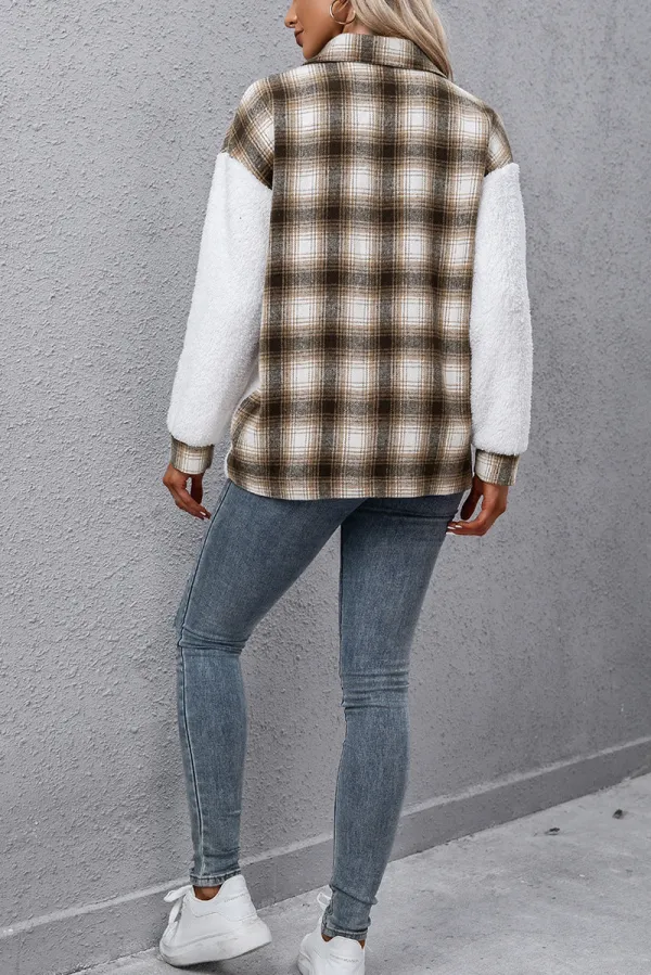 Button-Down Collared Plaid Jacket