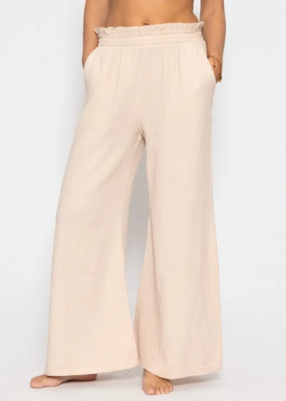 Beige Muslin Wide Leg Pants