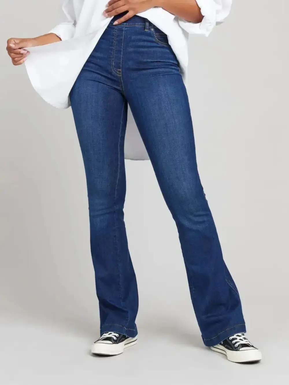 Structured High Waist Flare Leg Denim Jeans