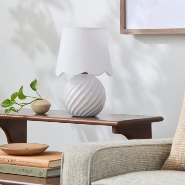 Glazed Linen Shade Ceramic Rattan Jute Table Lamp