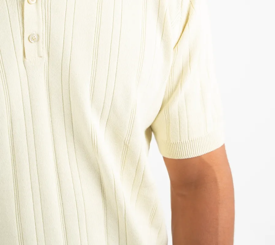 Creamy Ribbed Knit Polo Shirt