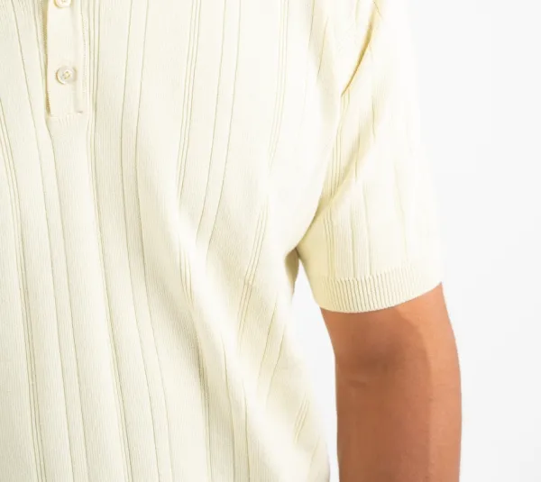 Creamy Ribbed Knit Polo Shirt