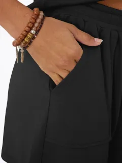 Relaxed Drawstring Pocketed Shirt and Shorts Matching Set