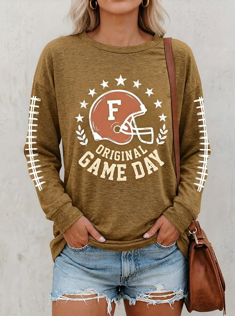Women's Football Fan Original Game Day Helmet Printed Sweatshirt