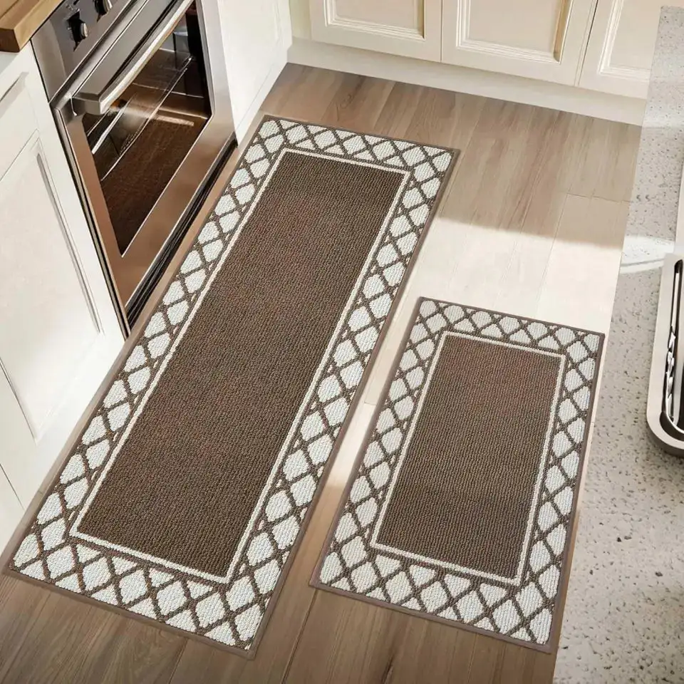 Grid Border Kitchen Rug Set