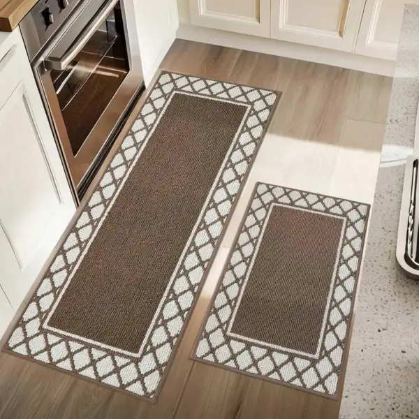 Grid Border Kitchen Rug Set